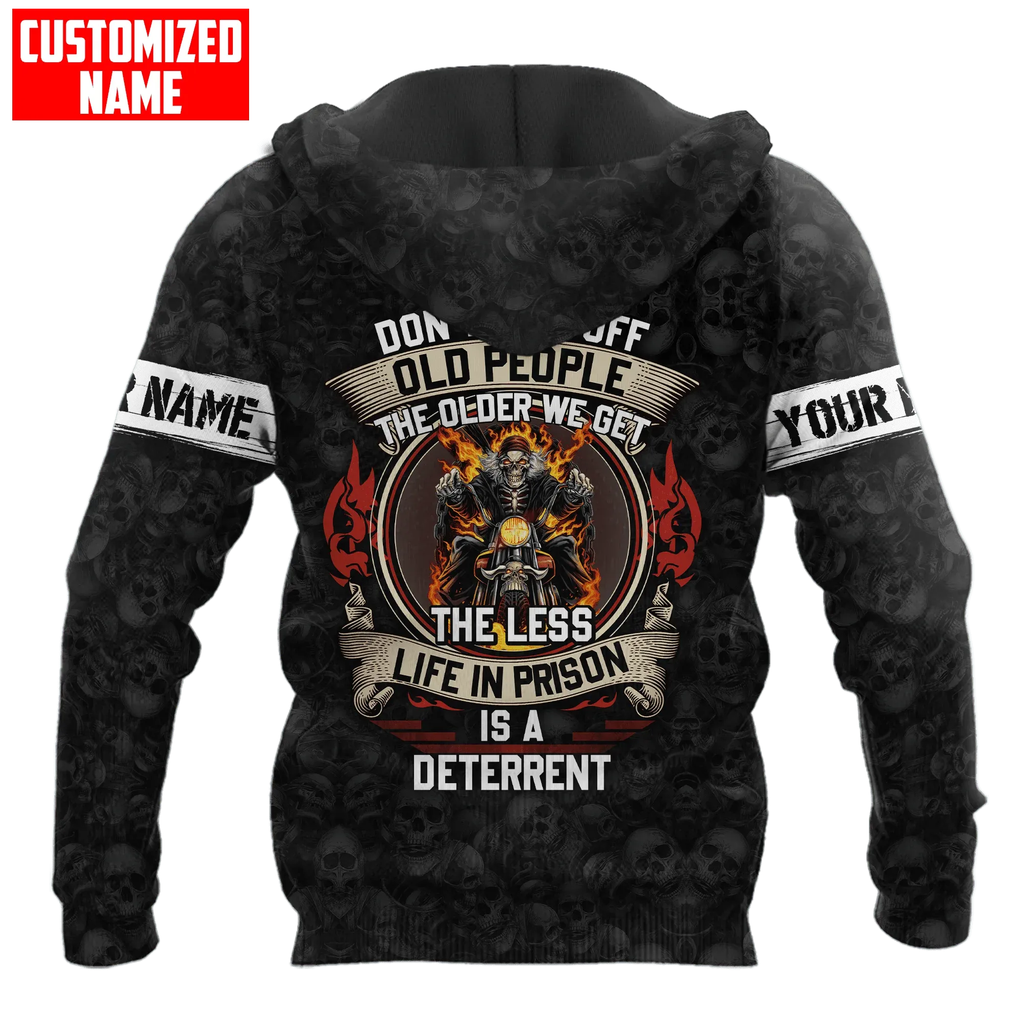 Funny Skull Hoodie, 3D All Over Print Old Man Skull Hoodies, Skull Fire Hoodies For My Friend