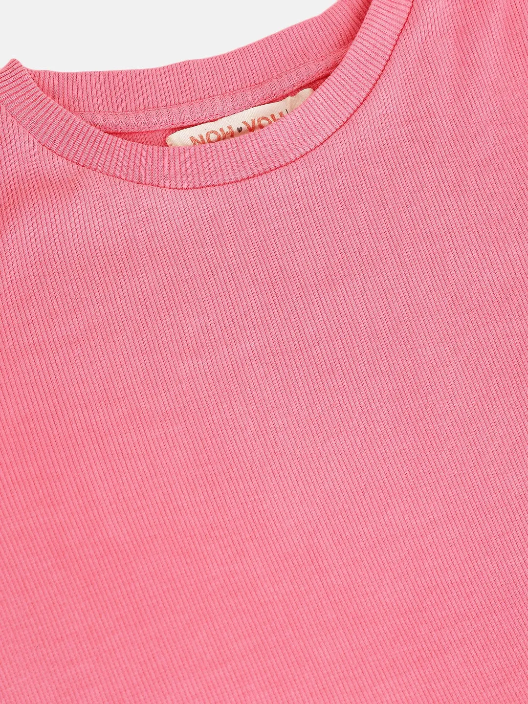 Girls Pink Rib Brand Tape Half Sleeve Top