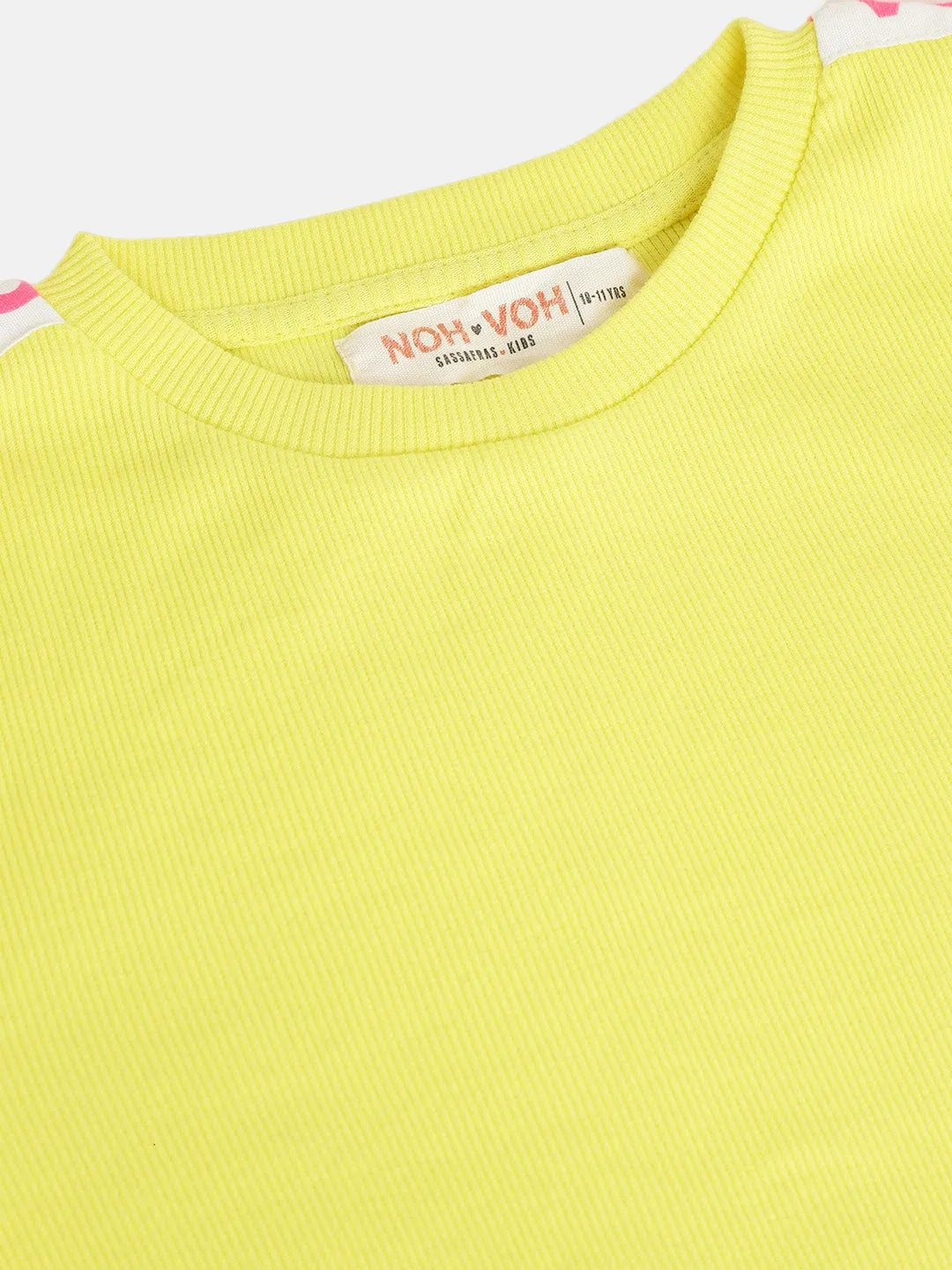 Girls Yellow Rib Brand Tape Half Sleeve Top