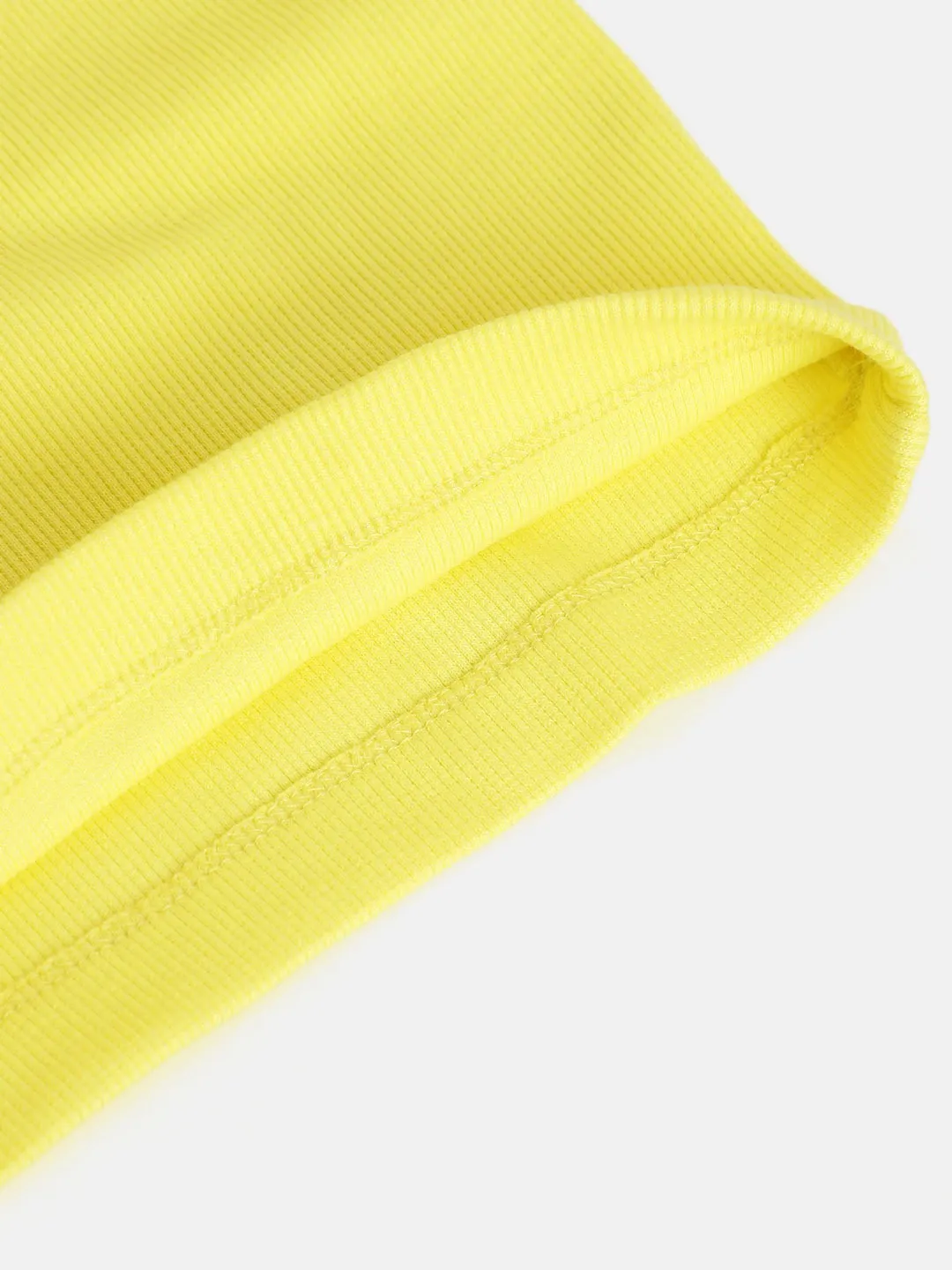 Girls Yellow Rib Brand Tape Half Sleeve Top