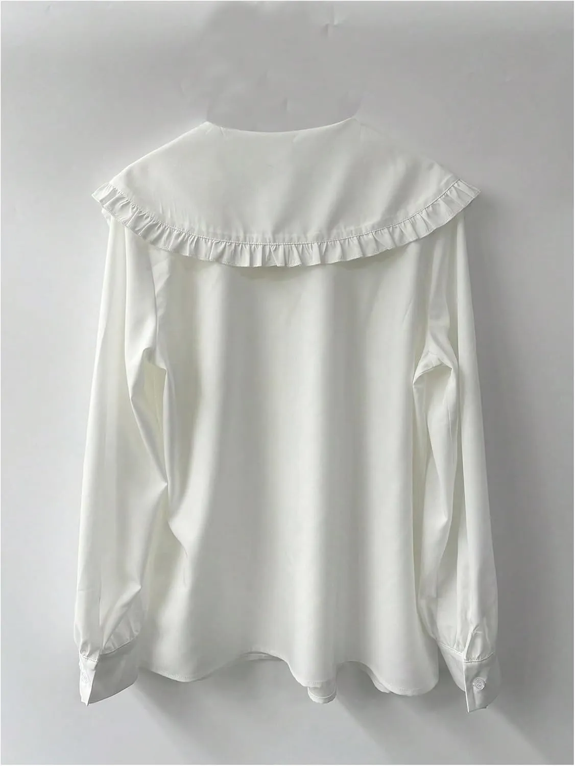 GORGLITTER Women's Peter Pan Collar Shirt Blouse Long Sleeve Ruffle Large Doll Collar Button Shirt Tops Trendy 2025