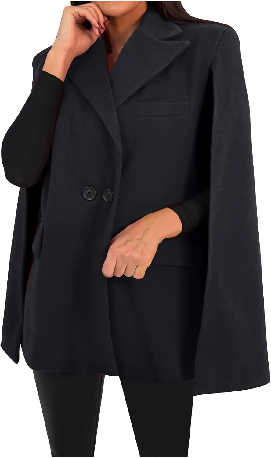 HGps8w Womens Elegant Cape Blazer - Dressy Double Breasted Casual Split Long Sleeve Open Front Coat Jackets with Shoulder Pad