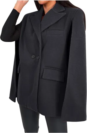 HGps8w Womens Elegant Cape Blazer - Dressy Double Breasted Casual Split Long Sleeve Open Front Coat Jackets with Shoulder Pad