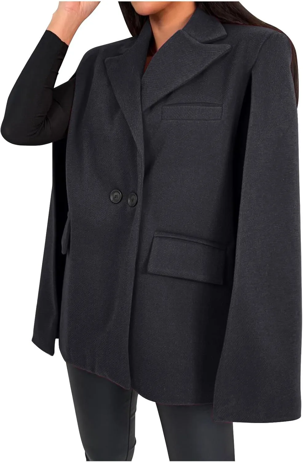 HGps8w Womens Elegant Cape Blazer - Dressy Double Breasted Casual Split Long Sleeve Open Front Coat Jackets with Shoulder Pad