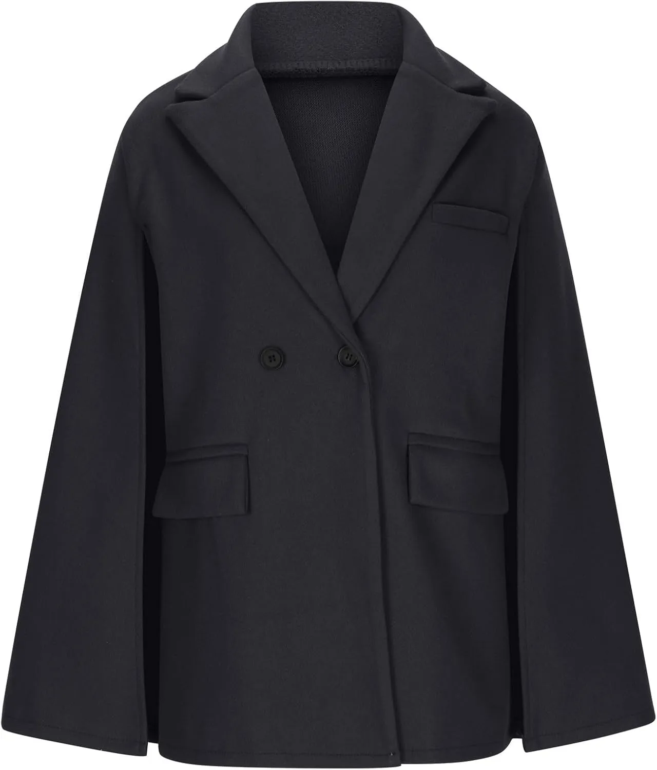 HGps8w Womens Elegant Cape Blazer - Dressy Double Breasted Casual Split Long Sleeve Open Front Coat Jackets with Shoulder Pad
