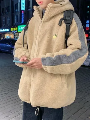 Hong Kong style cotton coat jacket lamb plush men's winter Korean version of the loose trend cotton coat male youth cotton coat