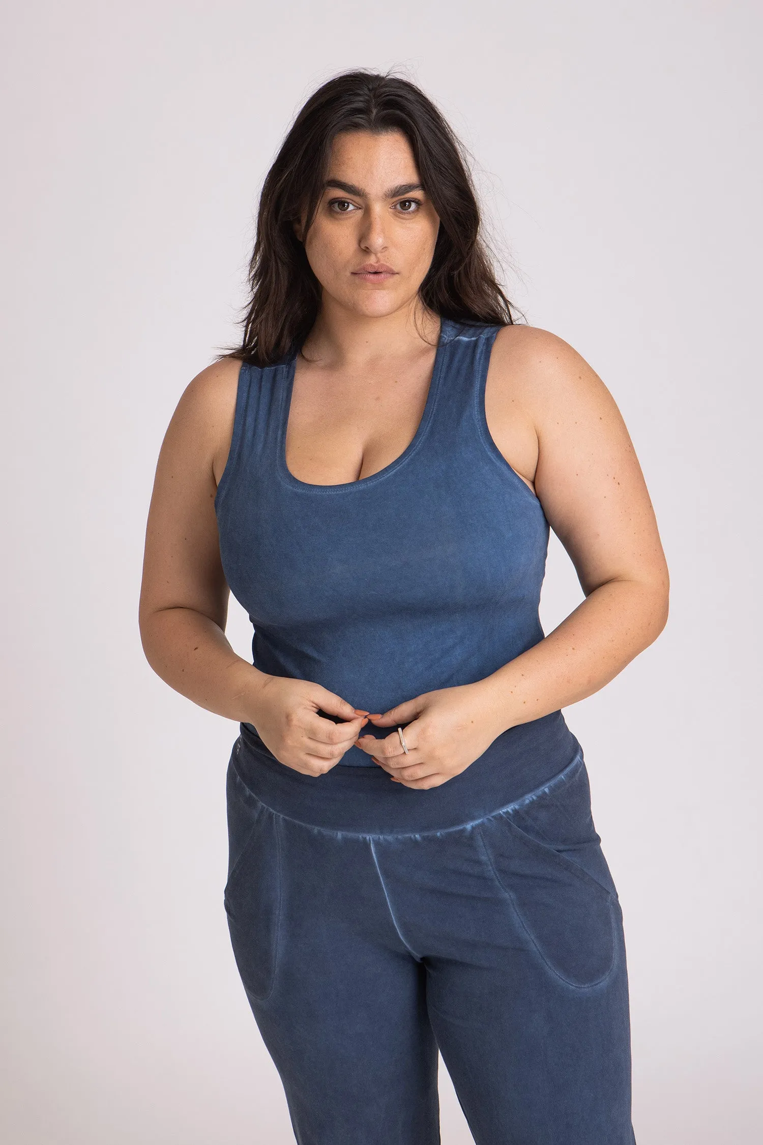 I'mPerfect Stonewash Half Moon Open Back Tank Top 50%off