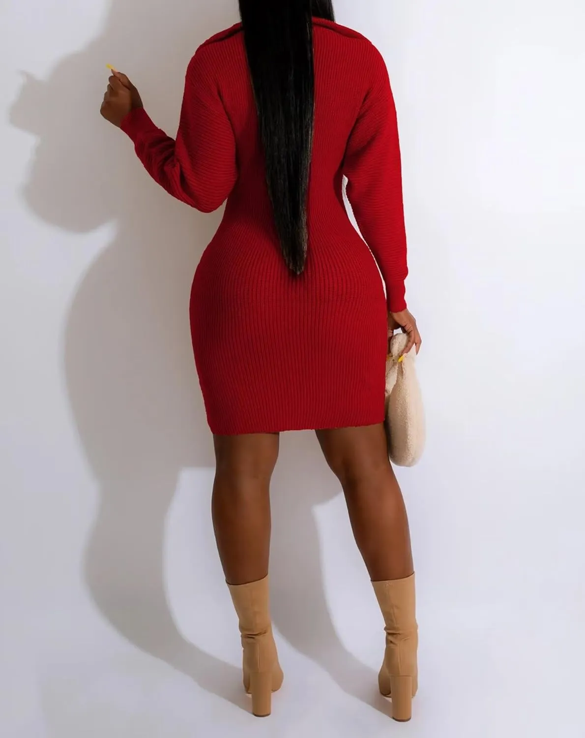 IyMoo Women's 2025 V Neck Ribbed Long Sleeve Bodycon Pullover Cute Mini Sweater Dress