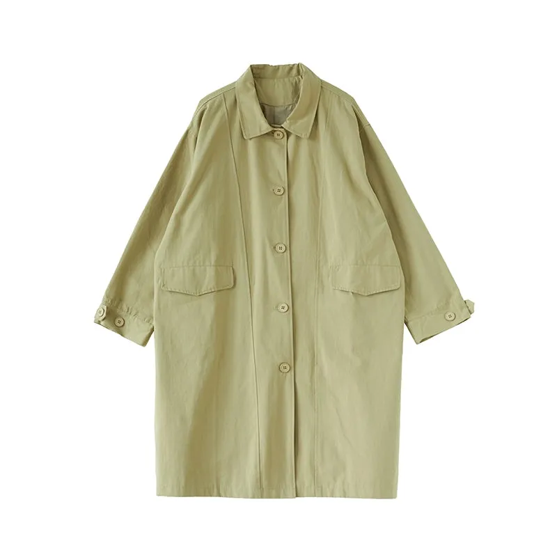 Japanese Retro Silhouette Windbreaker Solid Color Loose Mid-Length Lapel Jacket Slimming Design