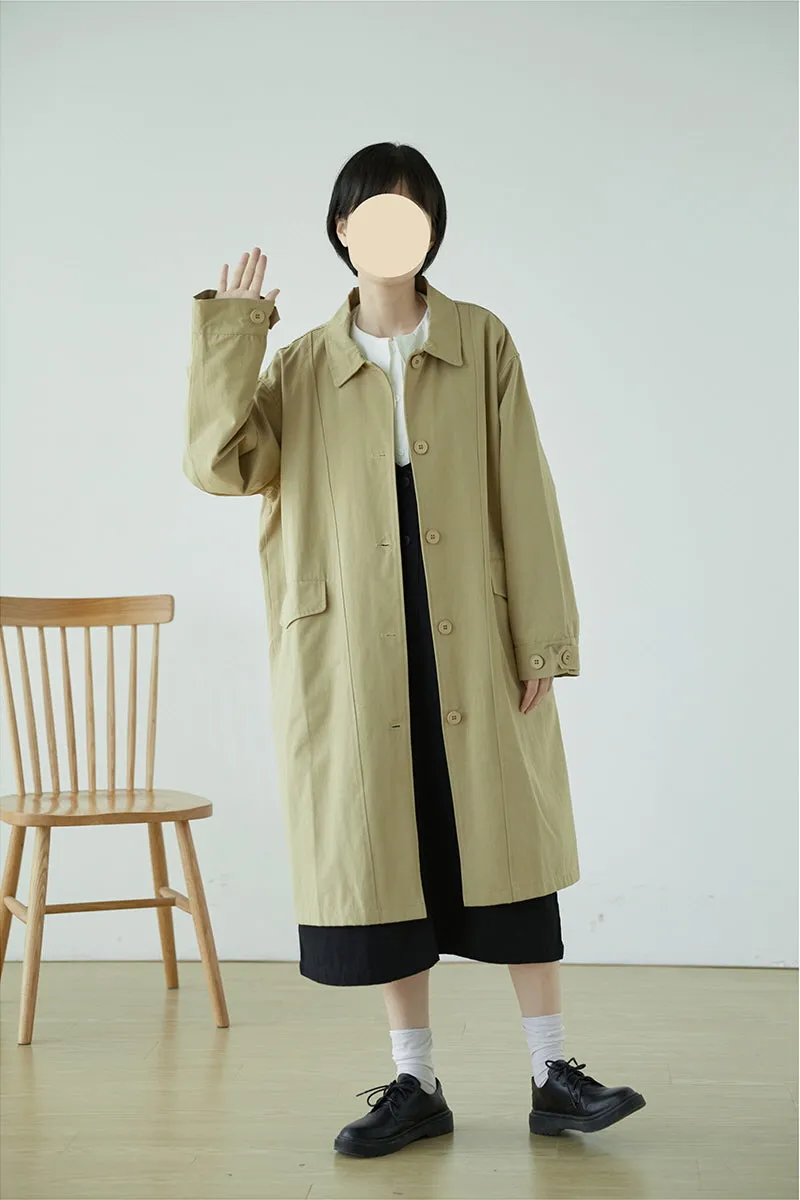 Japanese Retro Silhouette Windbreaker Solid Color Loose Mid-Length Lapel Jacket Slimming Design