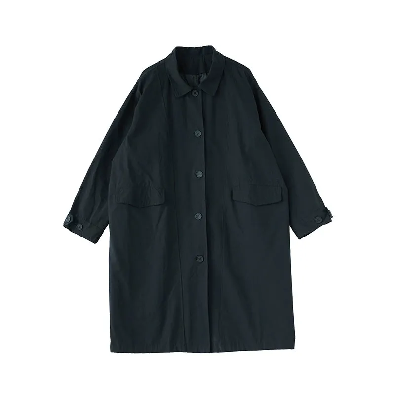 Japanese Retro Silhouette Windbreaker Solid Color Loose Mid-Length Lapel Jacket Slimming Design