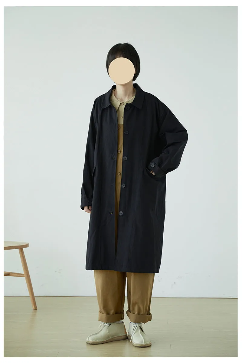 Japanese Retro Silhouette Windbreaker Solid Color Loose Mid-Length Lapel Jacket Slimming Design