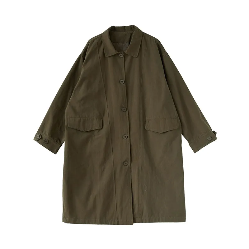Japanese Retro Silhouette Windbreaker Solid Color Loose Mid-Length Lapel Jacket Slimming Design