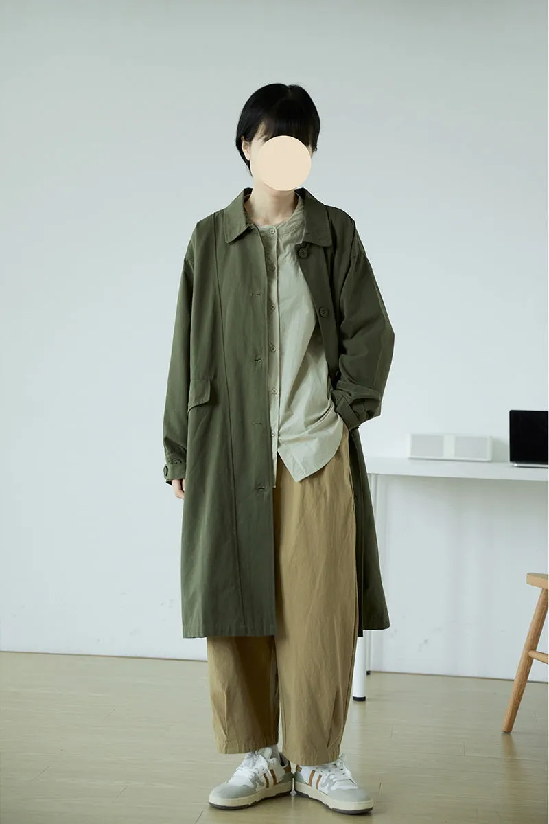 Japanese Retro Silhouette Windbreaker Solid Color Loose Mid-Length Lapel Jacket Slimming Design