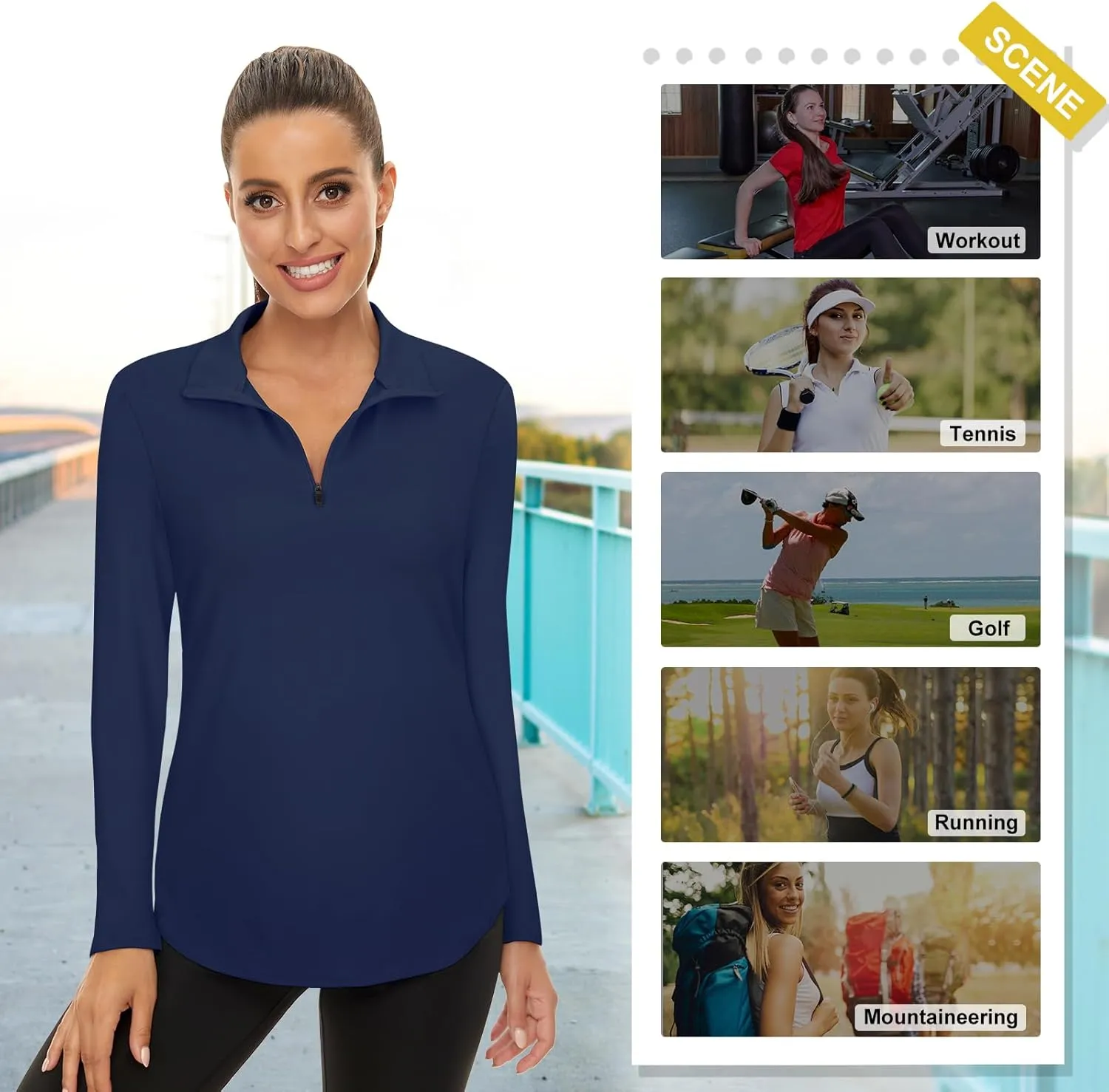 Koscacy Women's Long Sleeve Golf Tennis Polo Shirts UPF50  Half Zip Dry Fit Workout Tops Athletic Shirt