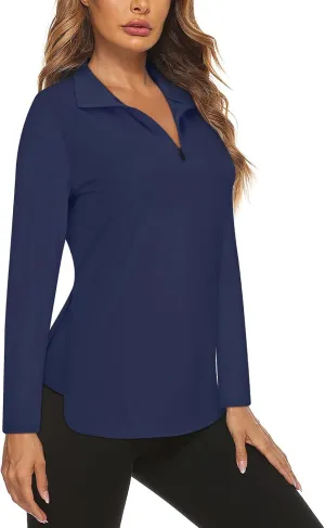 Koscacy Women's Long Sleeve Golf Tennis Polo Shirts UPF50  Half Zip Dry Fit Workout Tops Athletic Shirt