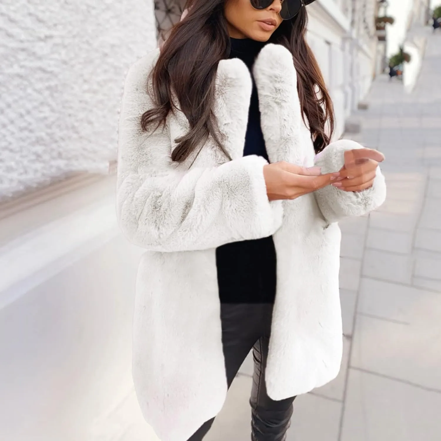 LCMTWX Women's Faux Fur Cropped Jacket Long Jacket Faux Sleeve Short Warm Women's Coat 2023 Fall Winter Fashion Faux Fur
