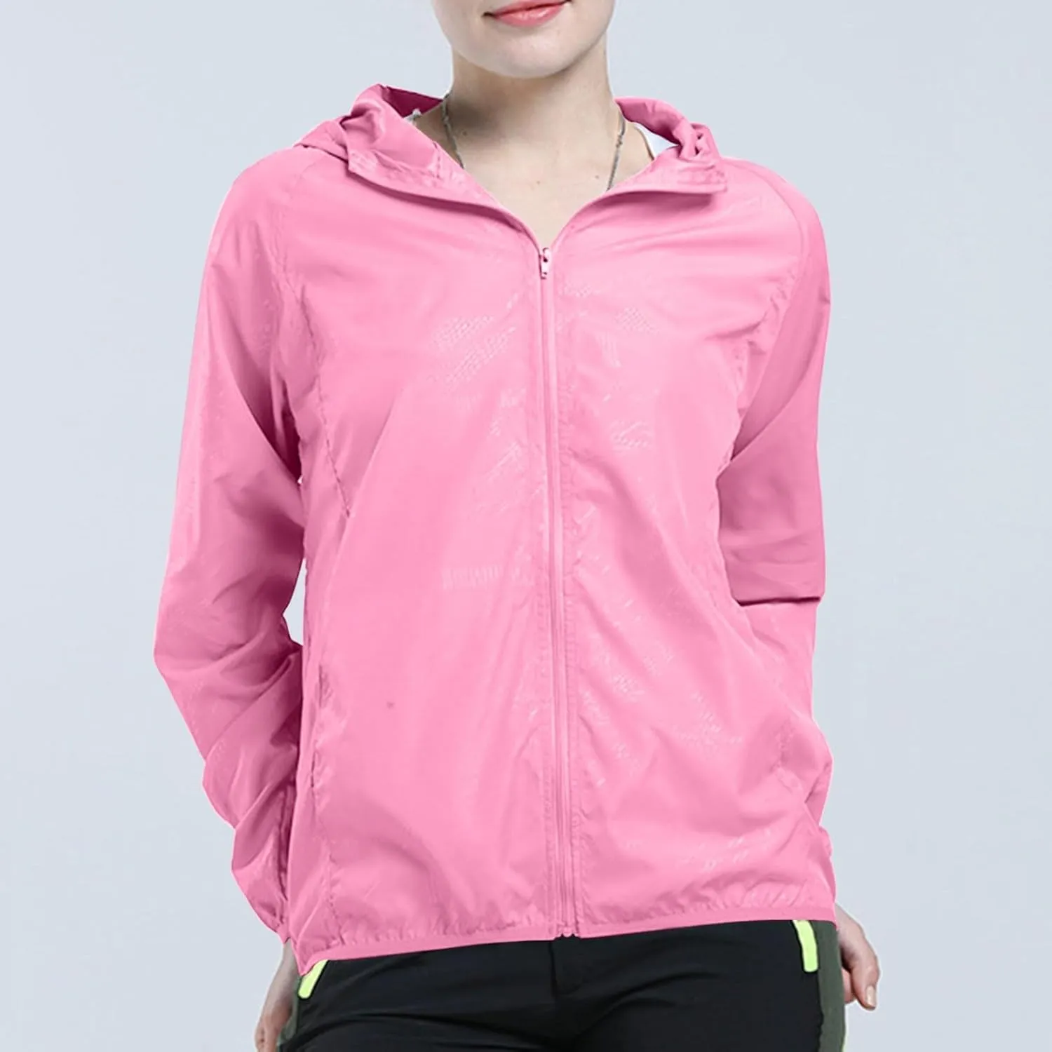 Lightweight Rain Jacket Women Packable Hooded Rain Coat Waterproof Active Outdoor Hooded Windbreaker with Pockets