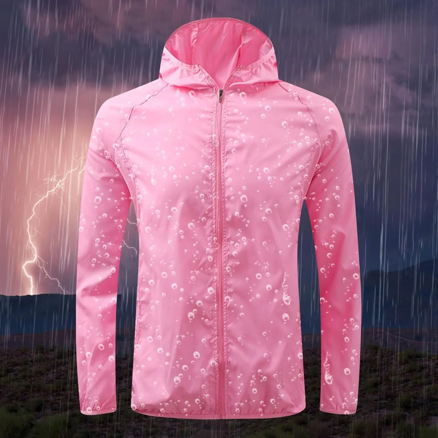 Lightweight Rain Jacket Women Packable Hooded Rain Coat Waterproof Active Outdoor Hooded Windbreaker with Pockets