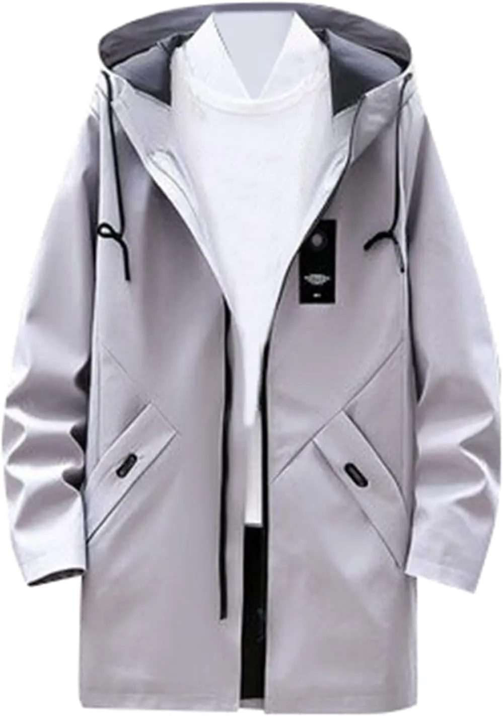 Mens 2024 Winter Hooded Trench Coats Stylish Long Zip Windbreaker Jacket Plus Size Windproof Outdoor Hiking Travel Overcoats