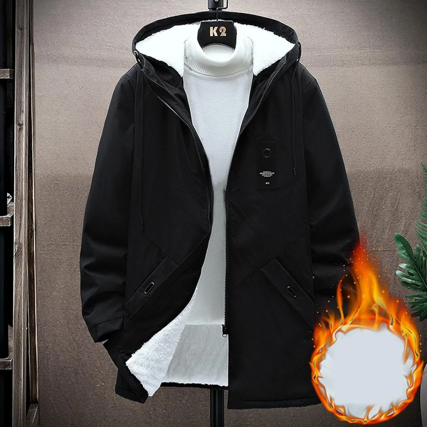 Mens 2024 Winter Hooded Trench Coats Stylish Long Zip Windbreaker Jacket Plus Size Windproof Outdoor Hiking Travel Overcoats