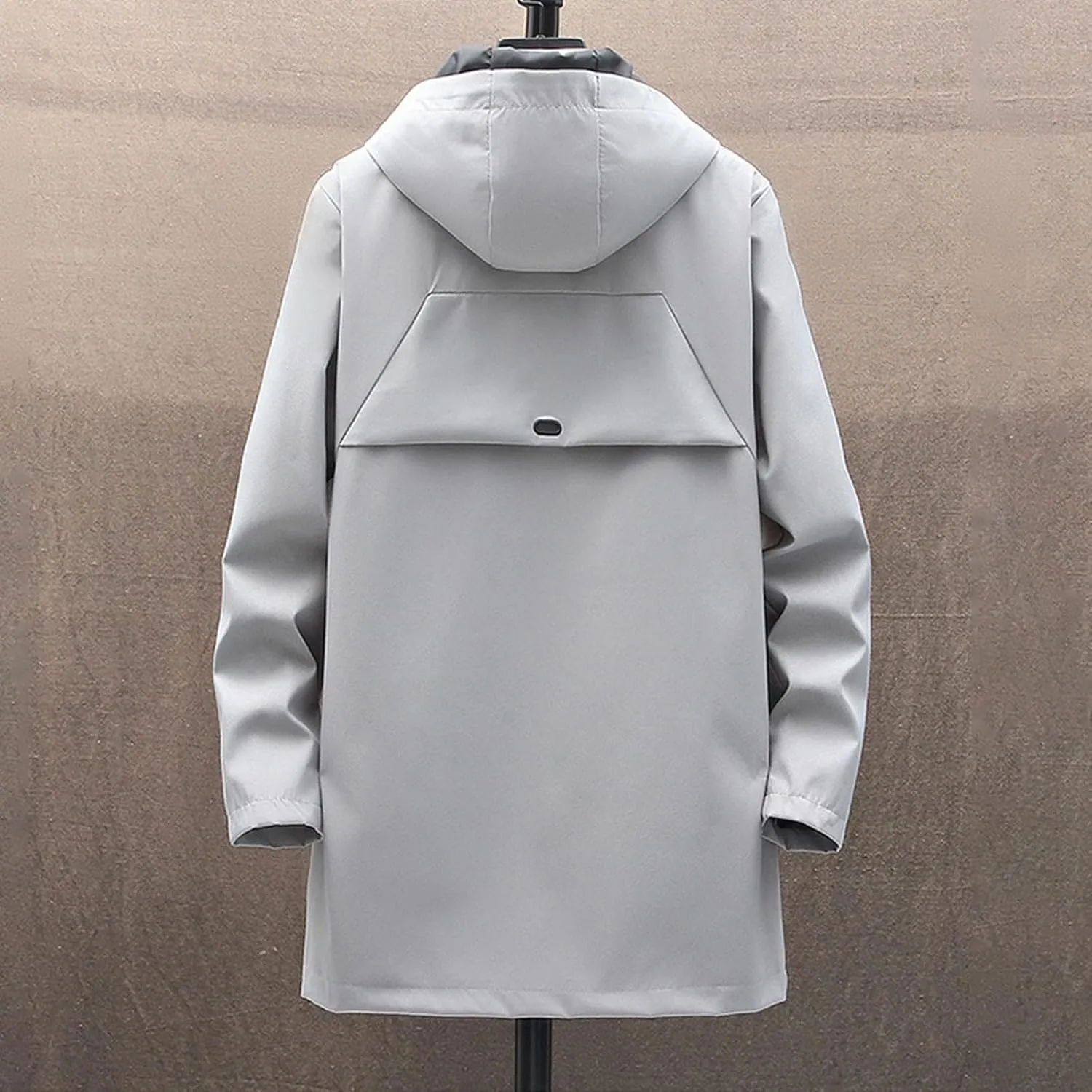 Mens 2024 Winter Hooded Trench Coats Stylish Long Zip Windbreaker Jacket Plus Size Windproof Outdoor Hiking Travel Overcoats