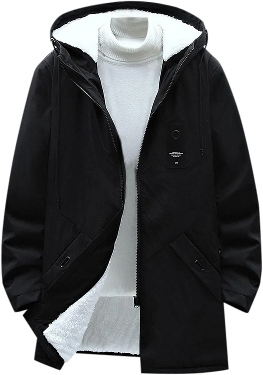 Mens 2024 Winter Hooded Trench Coats Stylish Long Zip Windbreaker Jacket Plus Size Windproof Outdoor Hiking Travel Overcoats