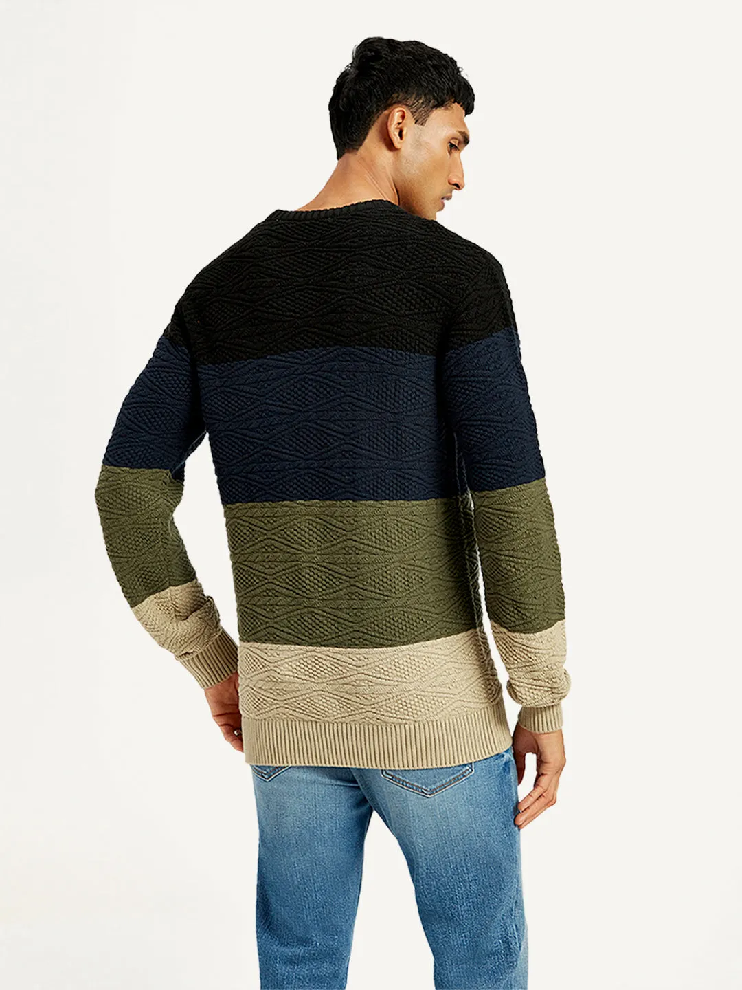 Men's Colorblock Multicolor Crew Neck Sweater