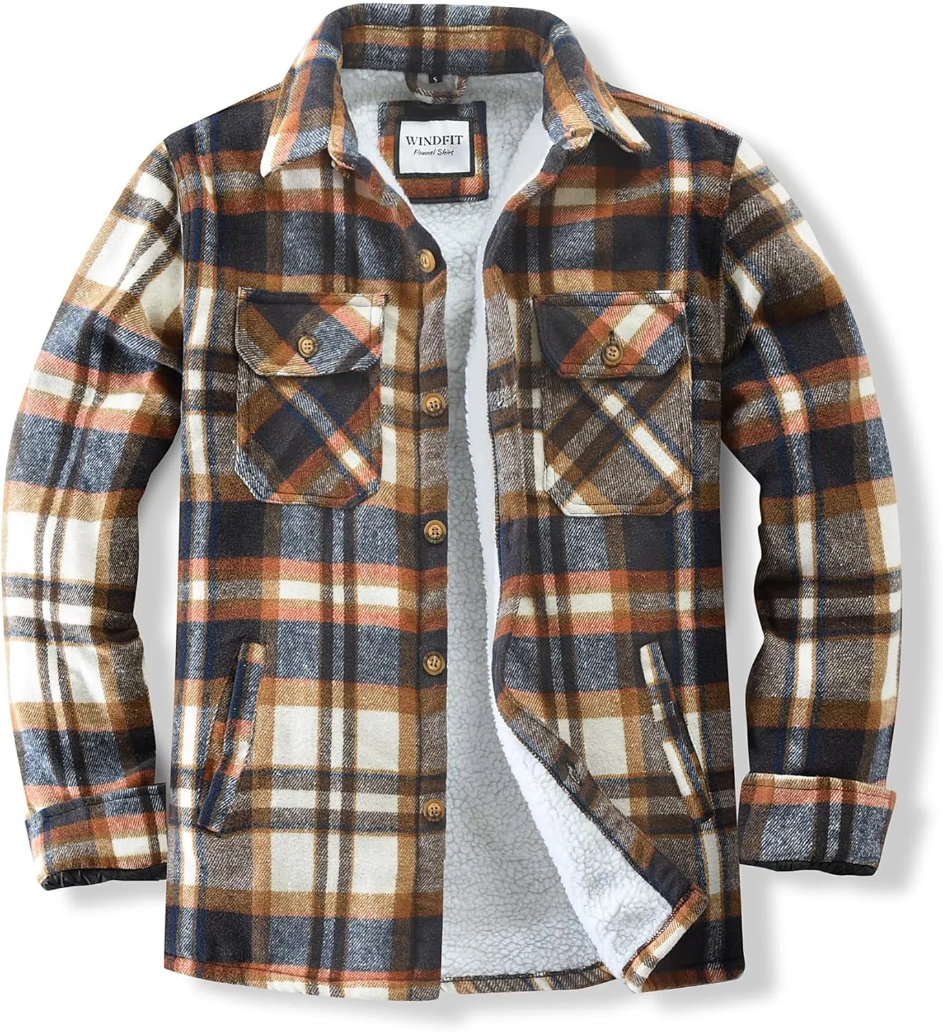 Men's Cotton Flannel Shirt Jacket Fleece Lined Long Sleeve Plaid Shirt for Men