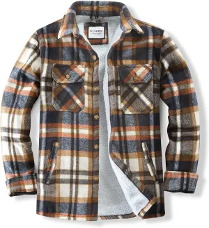 Men's Cotton Flannel Shirt Jacket Fleece Lined Long Sleeve Plaid Shirt for Men