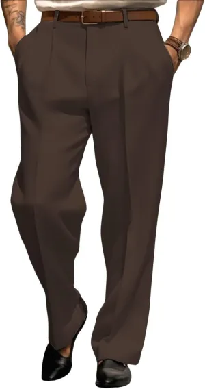 Mens Dress Pants Straight Leg Pleat-Front Casual Suit Pants Plain Comfort Work Office Business Lounge Trouser Long
