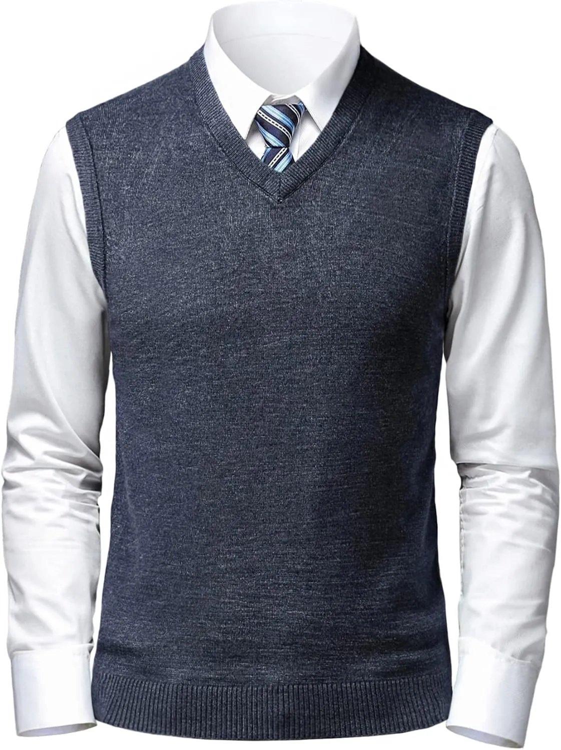 Mens Soft V Neck Crew Neck Knitted Sweater Vest Solid Sleeveless Pullover Slim Fit Plain Color for Dad Husband