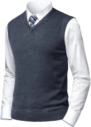 Mens Soft V Neck Crew Neck Knitted Sweater Vest Solid Sleeveless Pullover Slim Fit Plain Color for Dad Husband