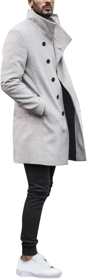 Mens Trench Coat Plus Size Winter Warm Notched Lapel Single Breasted Blazers Long Peacoat Overcoat Stylish Suit Jackets