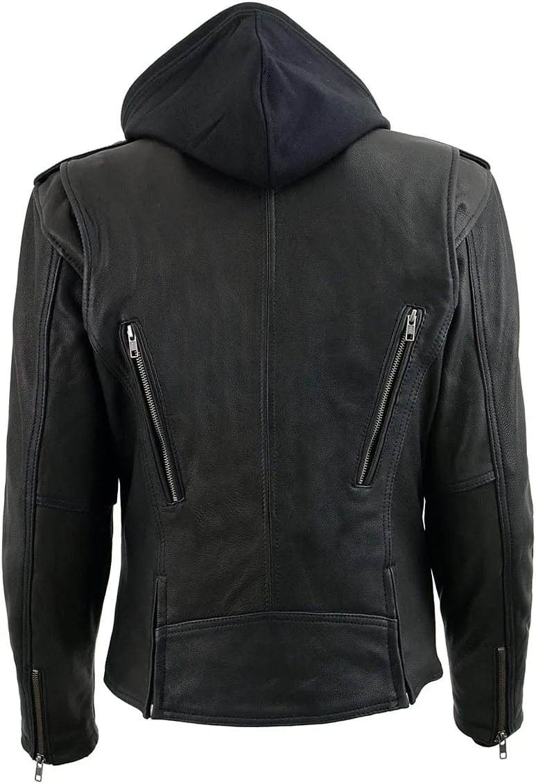 Milwaukee Leather MLL2575 Women's Black Leather Vented Motorcycle Jacket w/Removable Hoodie