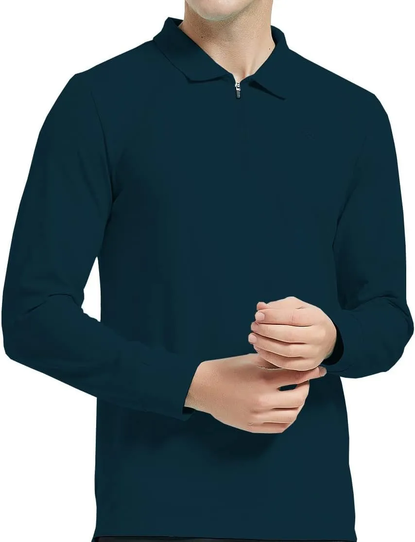 MoFiz Men's Long Sleeve Golf Shirt Quarter Zip Sport Polo Shirt Athletic Fit