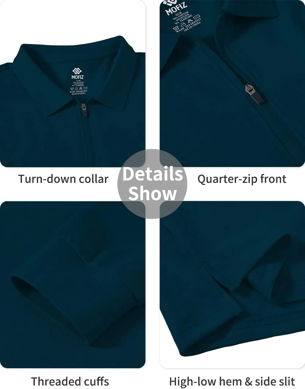 MoFiz Men's Long Sleeve Golf Shirt Quarter Zip Sport Polo Shirt Athletic Fit