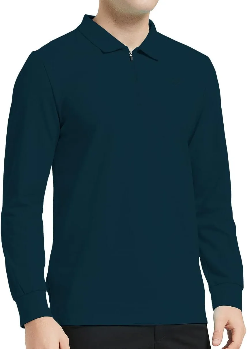 MoFiz Men's Long Sleeve Golf Shirt Quarter Zip Sport Polo Shirt Athletic Fit