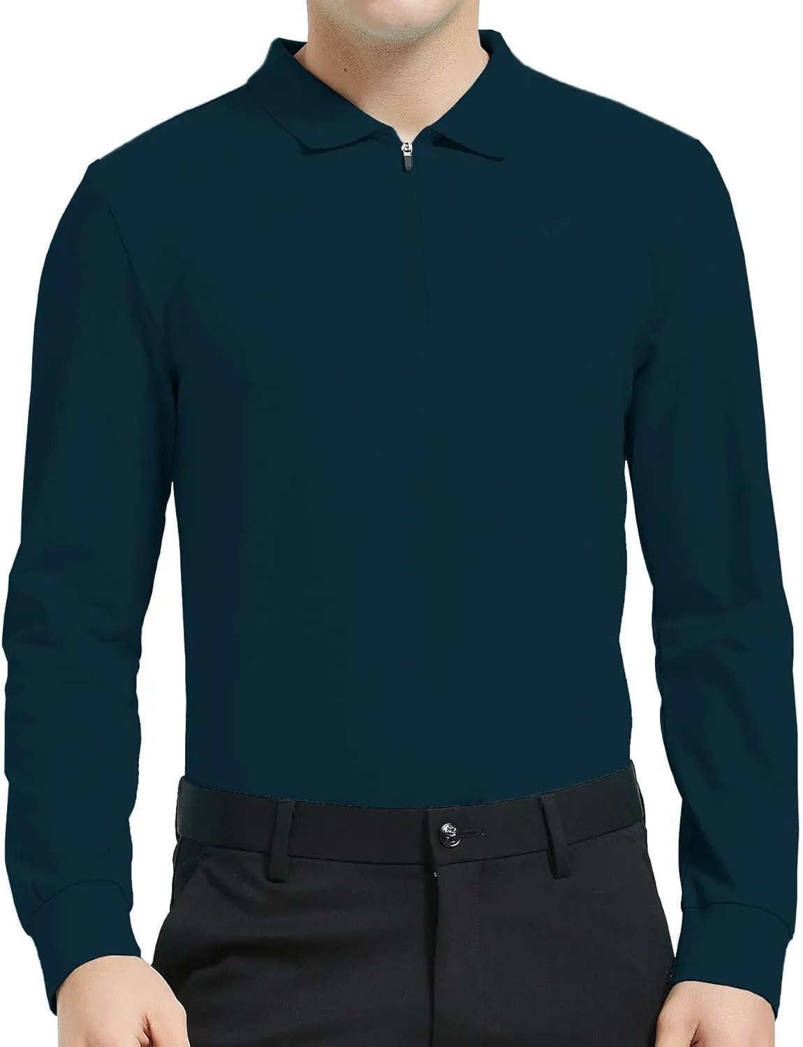 MoFiz Men's Long Sleeve Golf Shirt Quarter Zip Sport Polo Shirt Athletic Fit