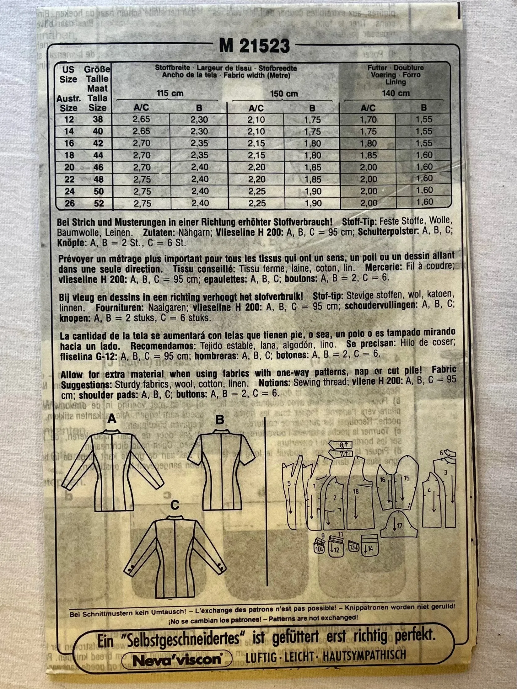 Neue Mode M21523 UNCUT Jacket Sizes 12-26