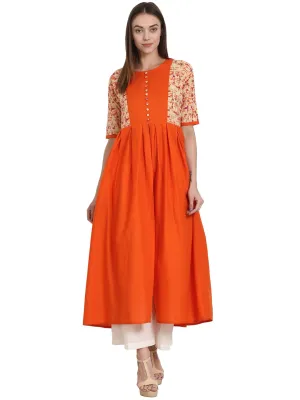 Orange Half Sleeve Tale Cut Flared Kurta