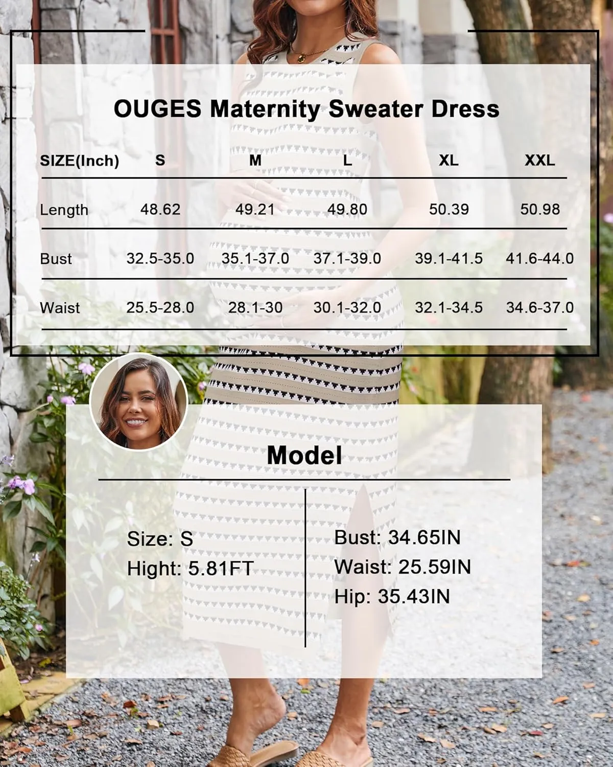 OUGES Women's 2025 Summer Maternity Dress Knit Sleeveless Crewneck Midi Dress Side Slit Striped Bodycon Sweater Dress