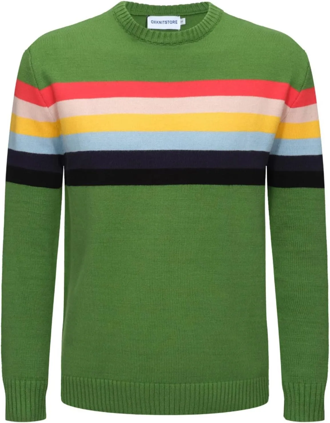 OXKNIT Men's Knit Sweater Shirt Rainbow Striped Chest Paint Long Sleeve Casual Comfort T-Shirt