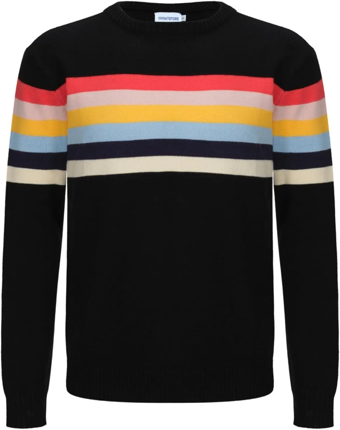 OXKNIT Men's Knit Sweater Shirt Rainbow Striped Chest Paint Long Sleeve Casual Comfort T-Shirt