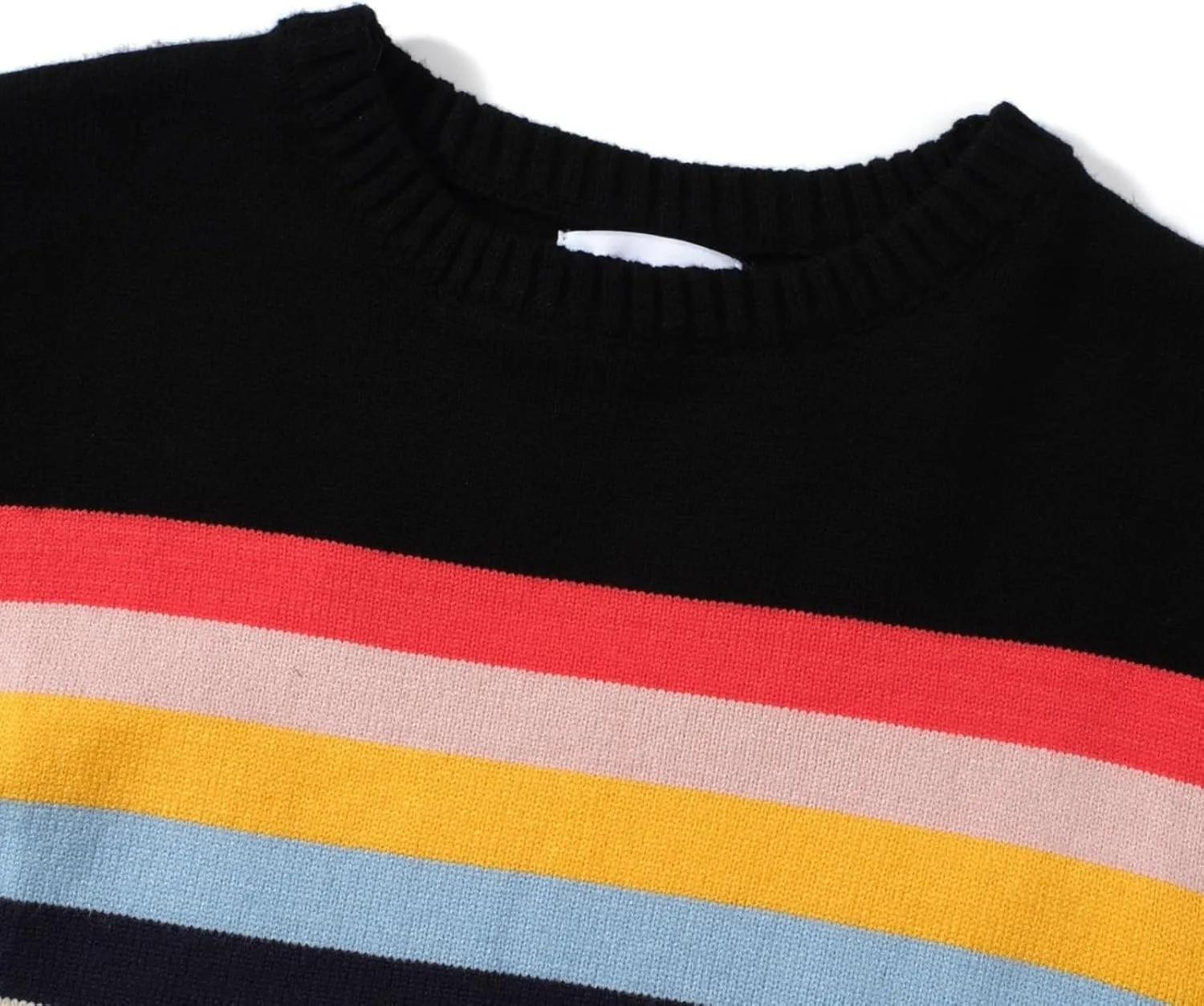 OXKNIT Men's Knit Sweater Shirt Rainbow Striped Chest Paint Long Sleeve Casual Comfort T-Shirt