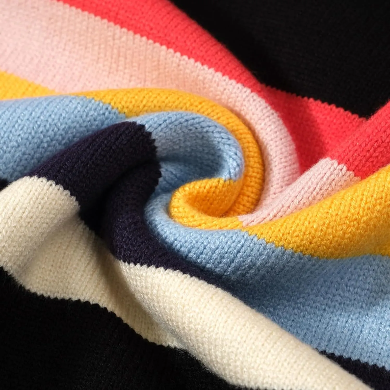 OXKNIT Men's Knit Sweater Shirt Rainbow Striped Chest Paint Long Sleeve Casual Comfort T-Shirt