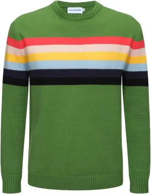 OXKNIT Men's Knit Sweater Shirt Rainbow Striped Chest Paint Long Sleeve Casual Comfort T-Shirt