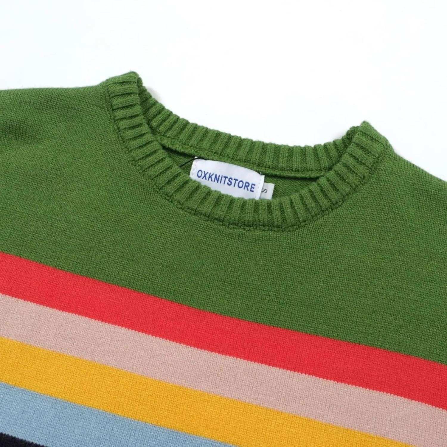OXKNIT Men's Knit Sweater Shirt Rainbow Striped Chest Paint Long Sleeve Casual Comfort T-Shirt