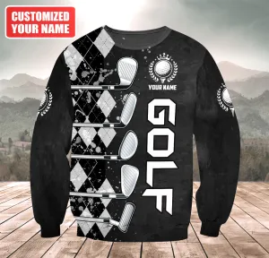 Personalized Name Golf Clubs Pattern 3D All Over Printed Sweatshirt Zip Hoodie, Christmas Golf Shirt