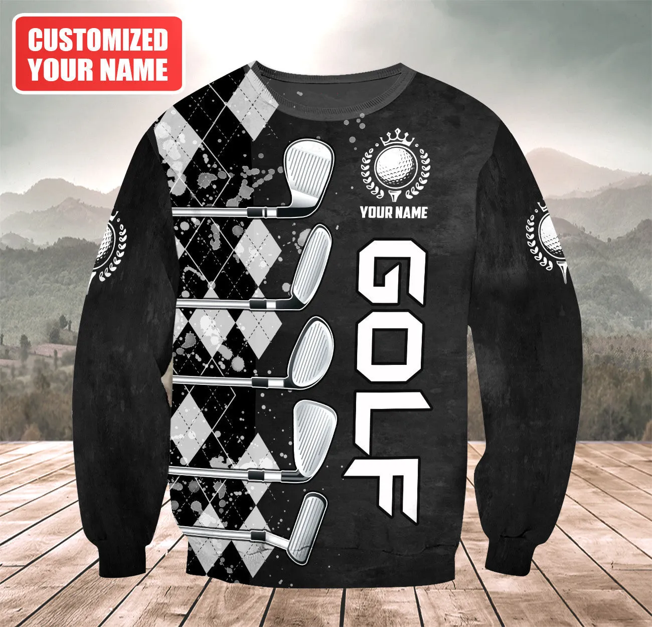 Personalized Name Golf Clubs Pattern 3D All Over Printed Sweatshirt Zip Hoodie, Christmas Golf Shirt